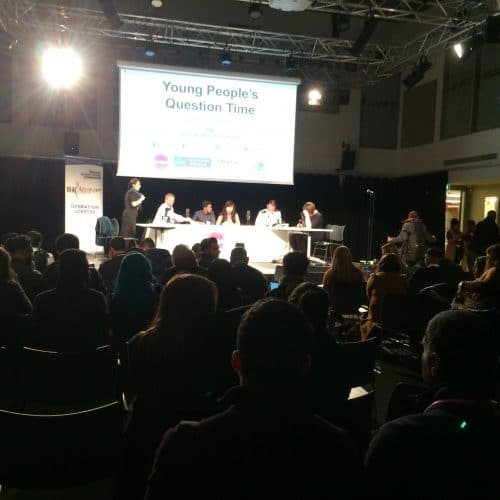 young people's question time event 2015 panel; and audience